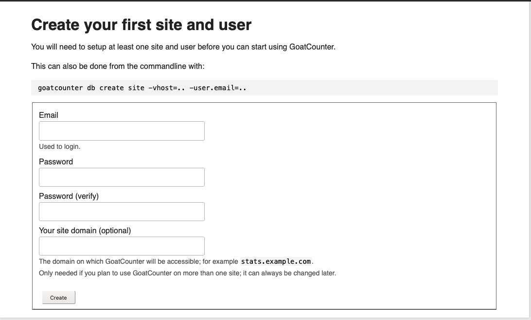 GoatCounter signup page